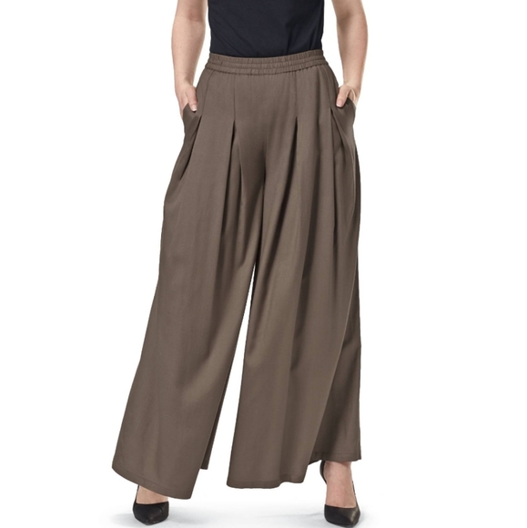 The Pyramid Collection Pants - The Pyramid Collection Pleated Palazzo Pants Khaki Women XL